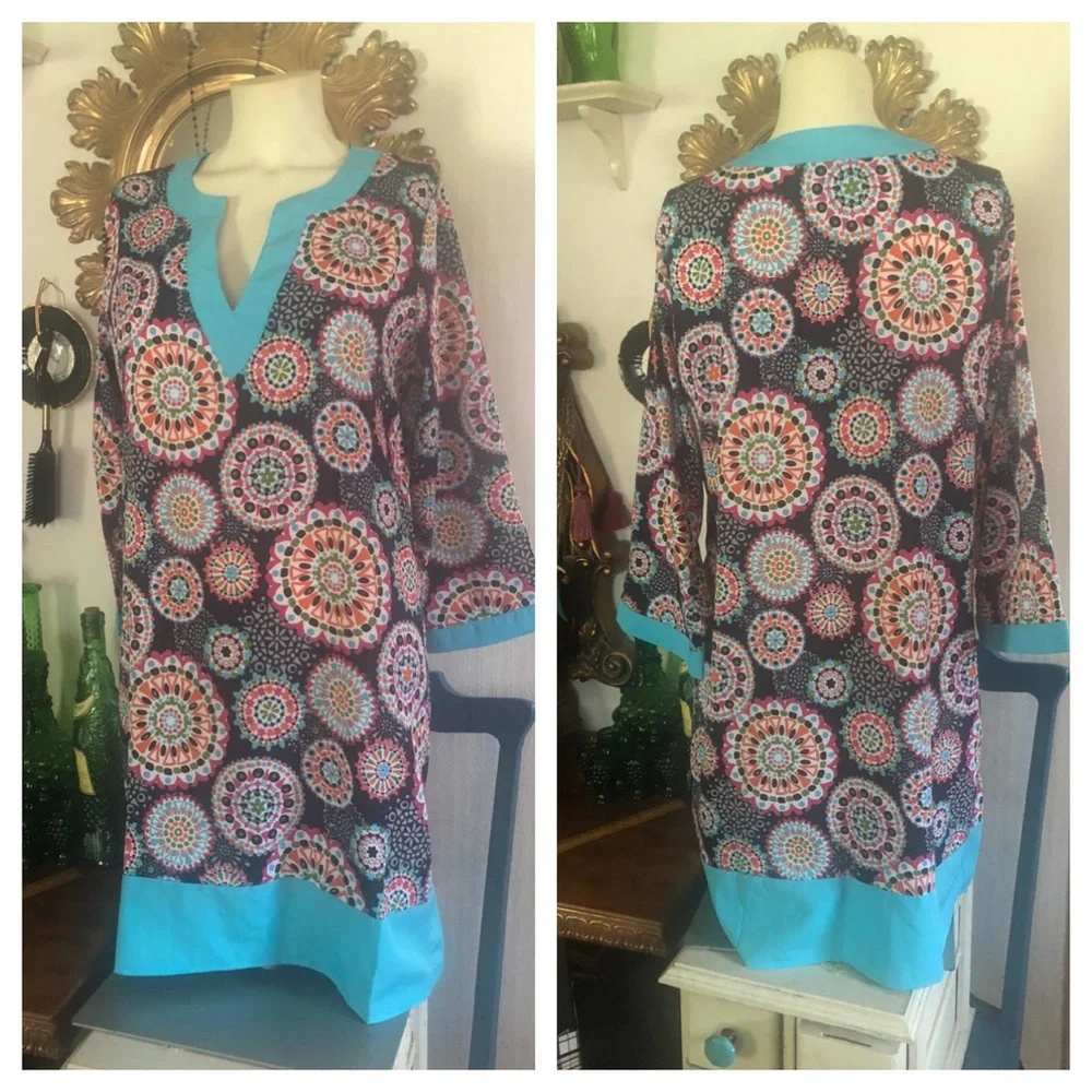 Retro-Style Dress Tunic ~ Navy Mandala Pattern
